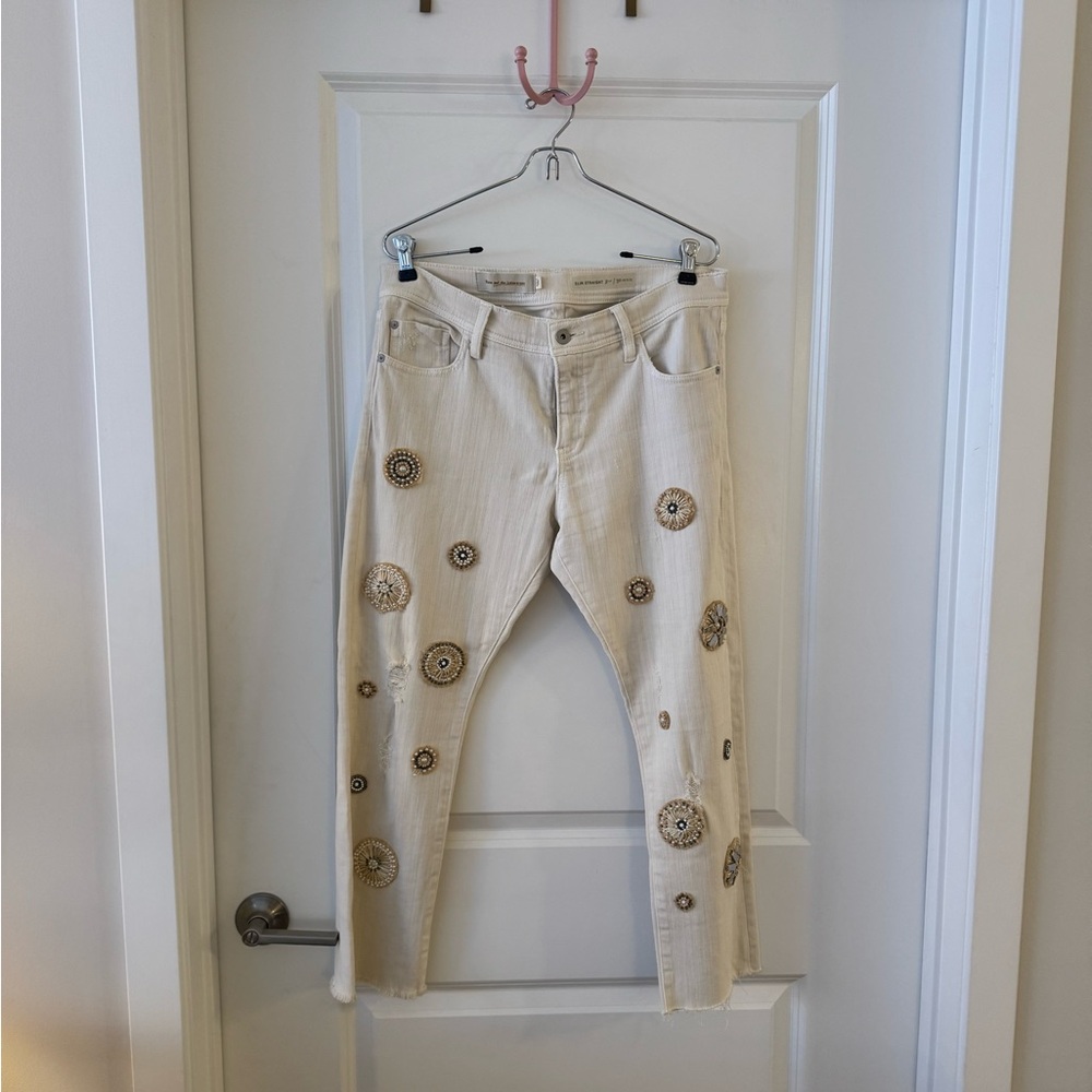 Pilcro and the Letterpress Embellished cream cropped jeans Anthropologie